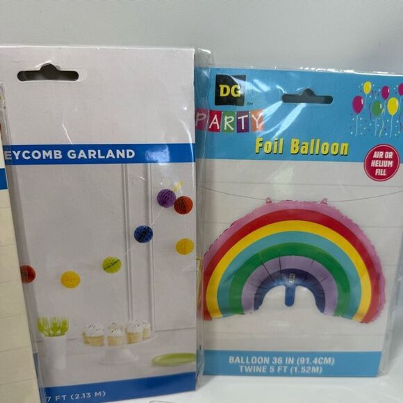 D35. Party Decorations- 6 piece birthday primary colors balloons plates cake top - Picture 2 of 4